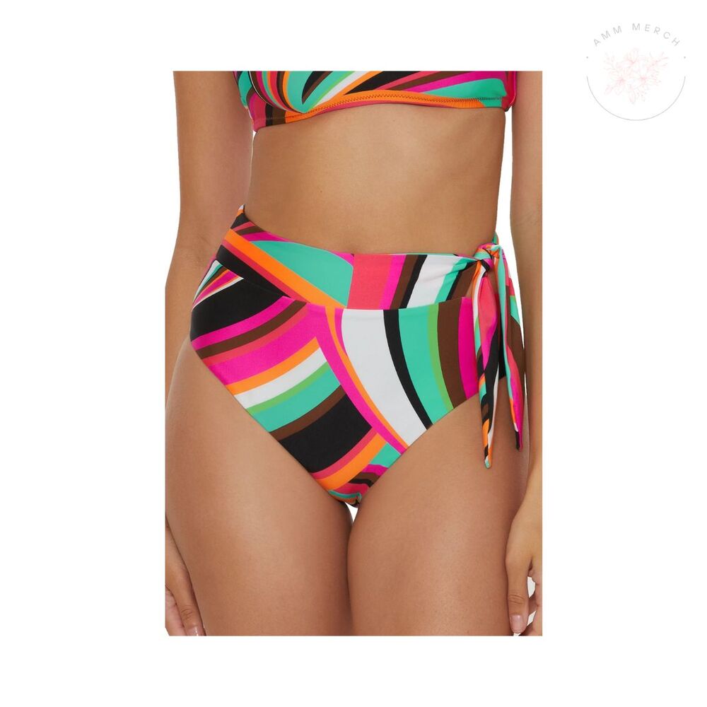 Trina Turk Multicolor High Waist Bikini Bottom with side Tie Sz 10 NWT
